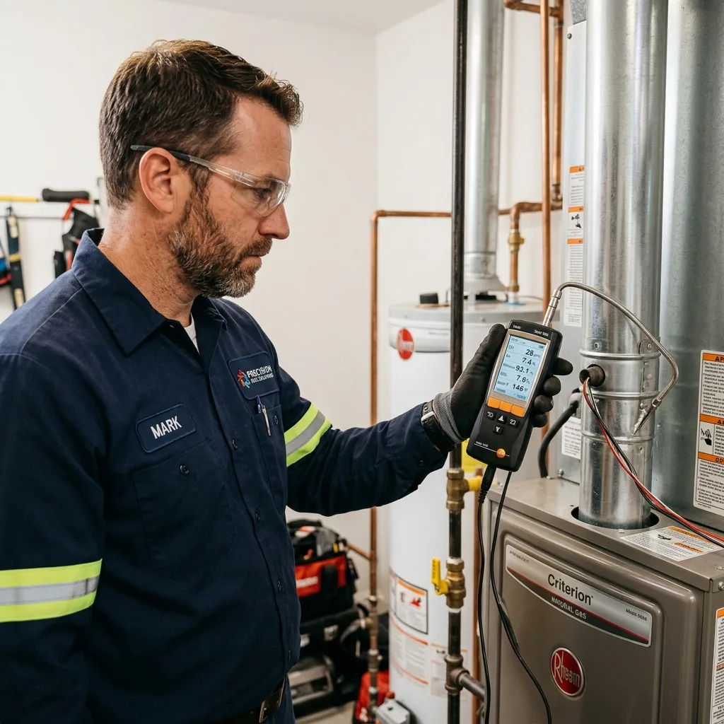 HVAC technician using combustion analyzer for high-altitude furnace calibration in Colorado Springs