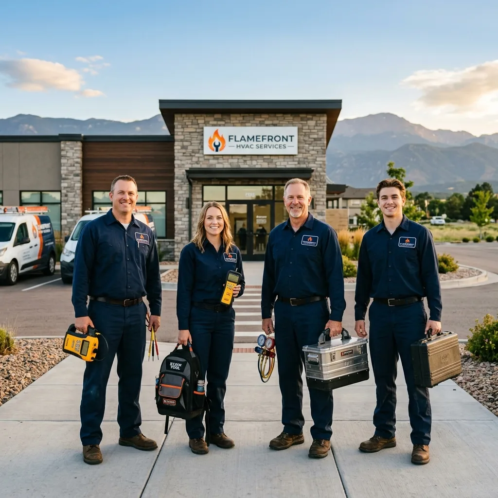 Furnace Repair Colorado Springs team of certified technicians in front of their Colorado Springs office