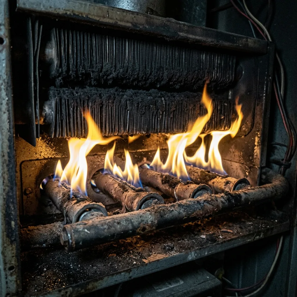 Yellow furnace flames indicating incomplete combustion